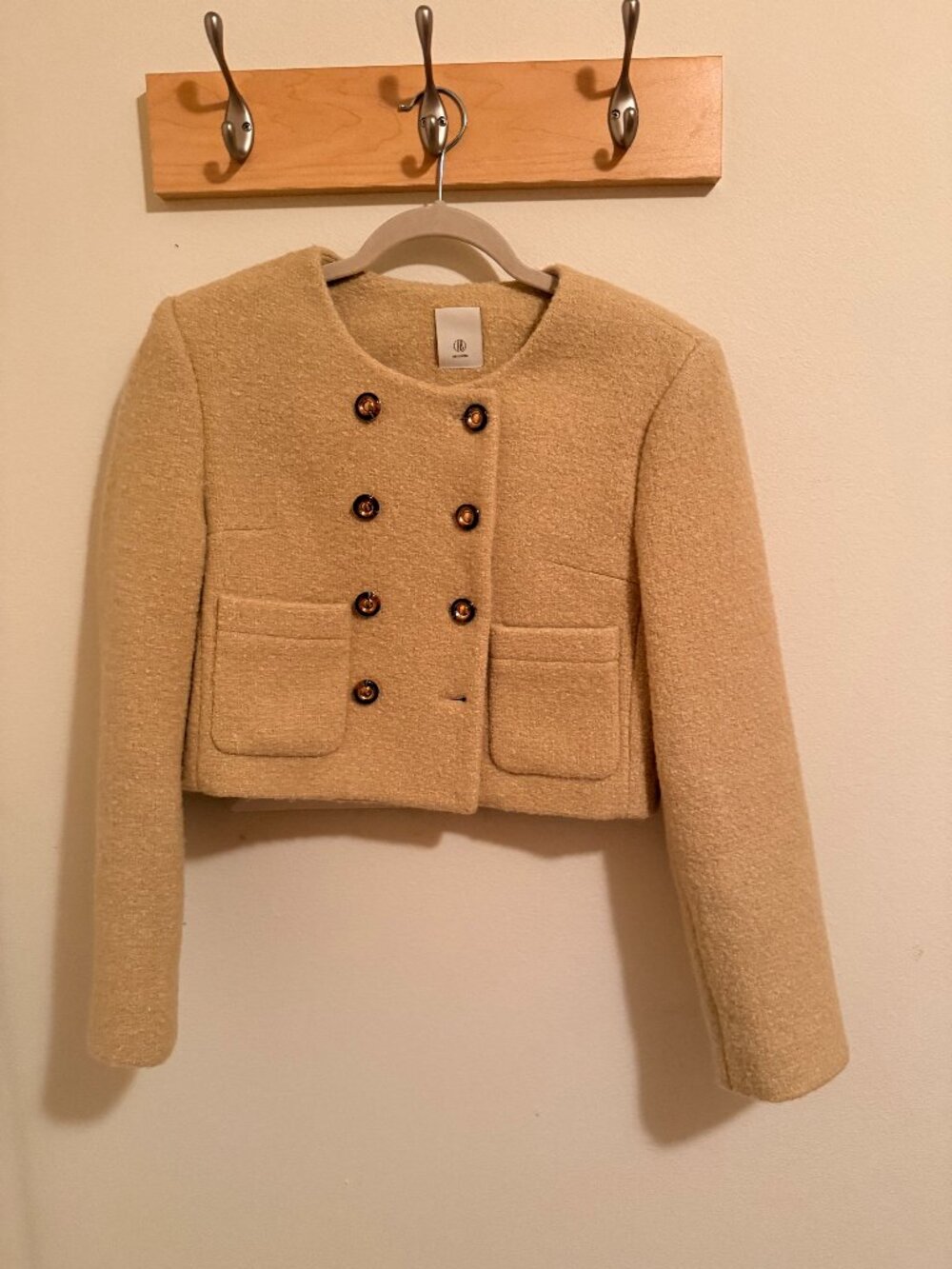 W Concept Cropped Tweed Jacket Yellow Gold Chanel Style